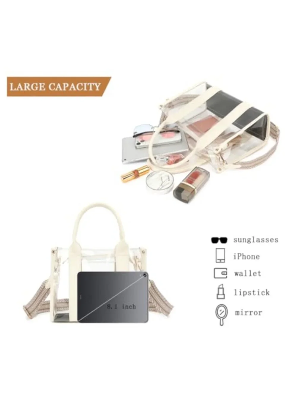 Clear PVC Tote Bag Stadium Approved Crossbody Handbag
